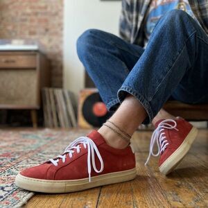 COMMON PROJECTS Red Suede Lace Up Sneaker Shoes   Mens Size EU 45 US 12